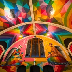inside the international church of cannabis in denver with colorful walls and ceilings