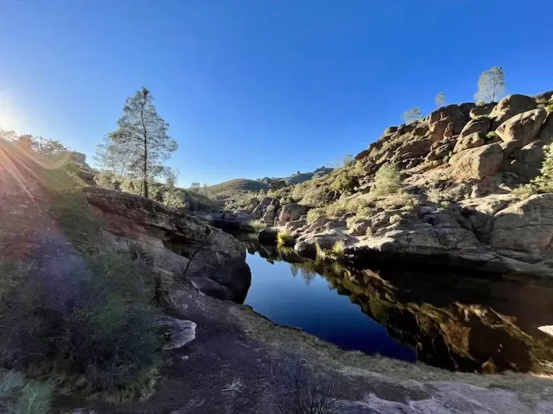 bear gulch reservoir in pinnacles national park in california