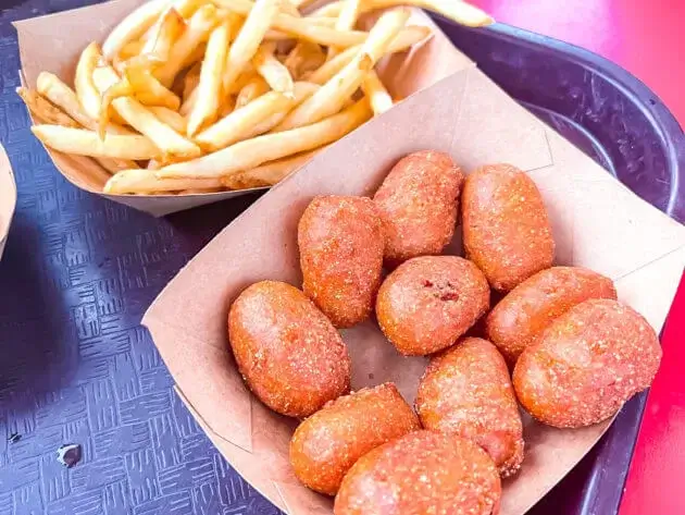 mini corndogs and fries from Casey's Corner in Disney World