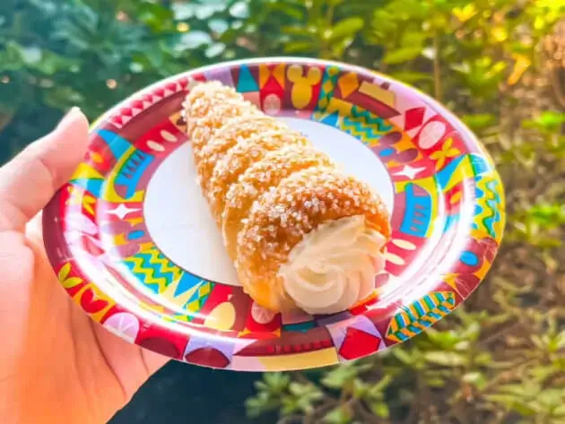 Norwegian trollhorn pastry with filled with orange cream and covered in sugar crystals from Epcot, Disney World