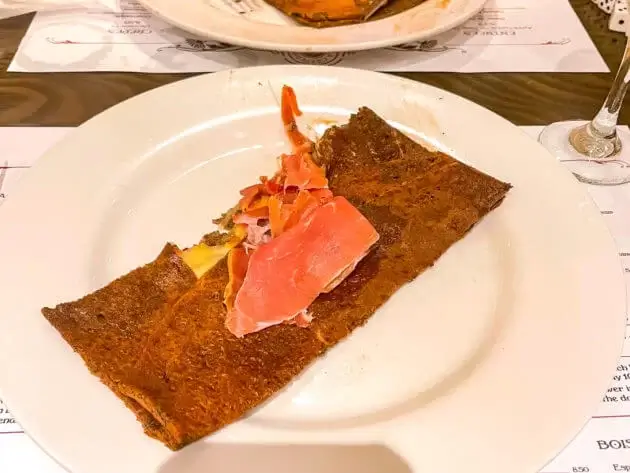Savory crepe, or gallette, with ham on top from France area in Epcot, Disney World