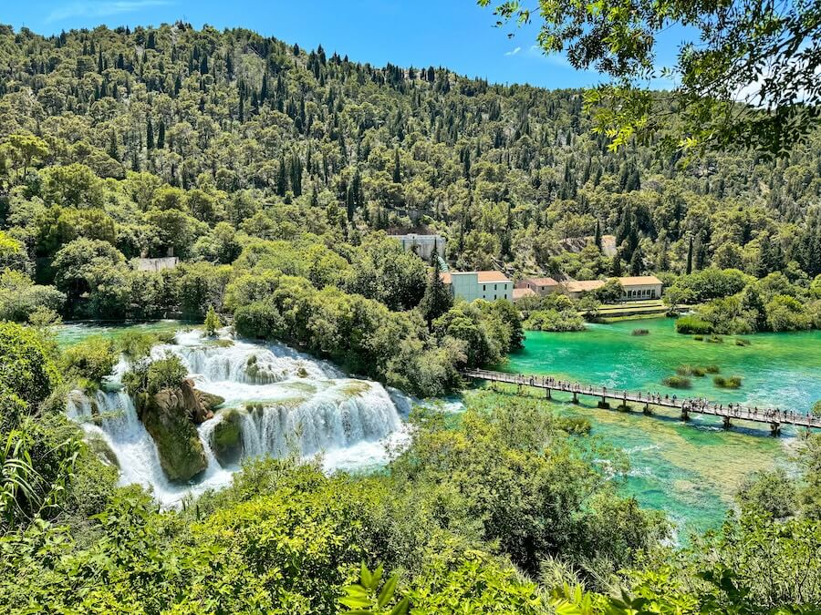 View from above Skradinski waterfall in Krka National Park in Croatia