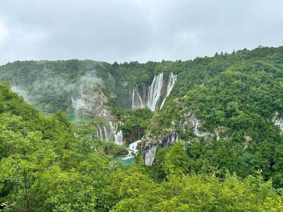 viewpoint of waterfalls at Plitvice Lakes National Park in Croatia