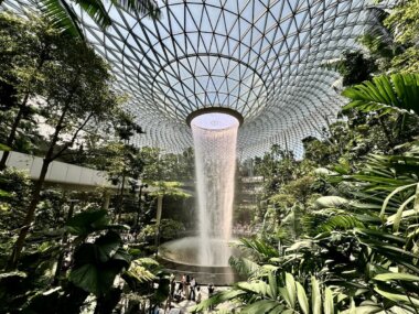 The rain vortex at Jewel Changi Airport in Singapore