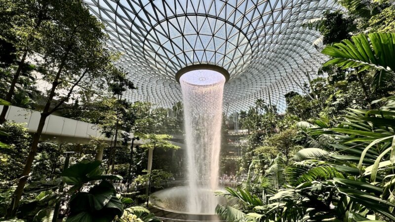 The rain vortex at Jewel Changi Airport in Singapore