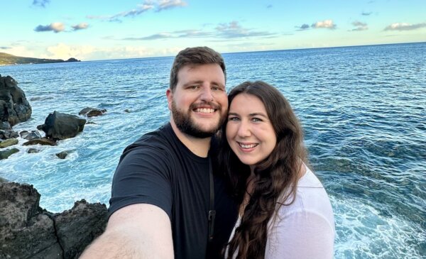 Zac and Elaina in front of the ocean in the Azores